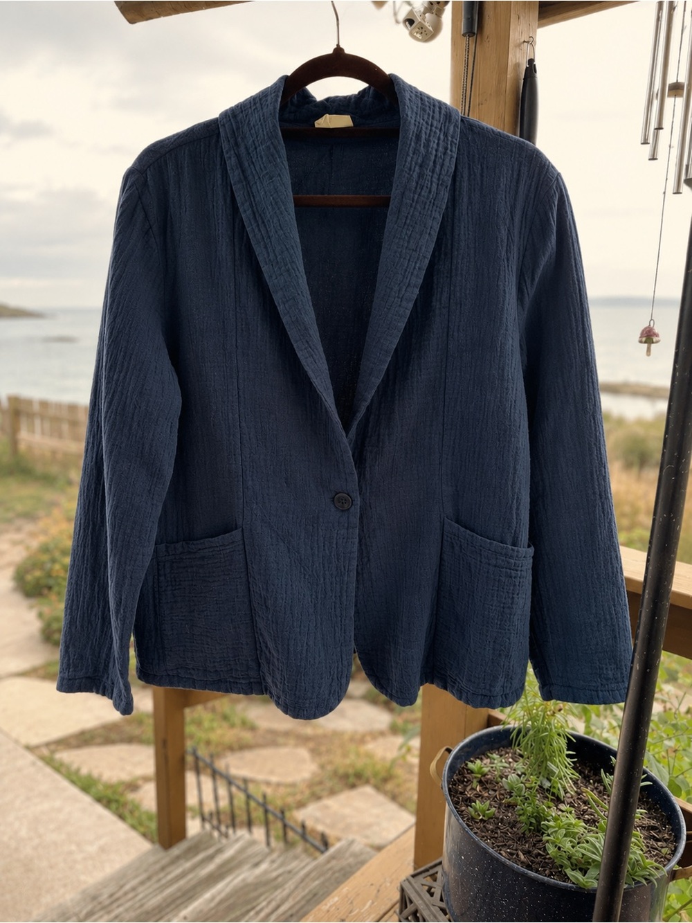 Pact 100% Organic Cotton French Navy Coastal Double Gauze Jacket - Picture 7 of 7